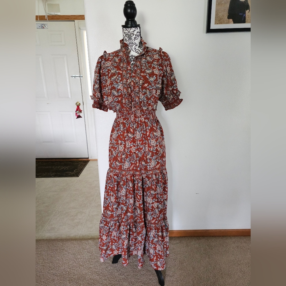 Floral Dress in Rust and White